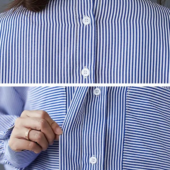 NWT Blue And White Striped Button Up Shirt - Picture 5 of 5